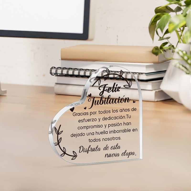 Yopyame Spanish Retirement Acrylic Gifts - Regalos para Feliz jubilación Heart Acrylic Plaque for Women Men Unique Acrylic Keepsake Paperweight for Retirees in Spanish Retirement Party Plaque Decor - Image 5